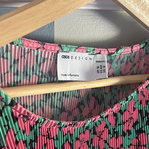 ASOS maternity mini pluses crew neck dress pink green floral - Picture 10 of 10